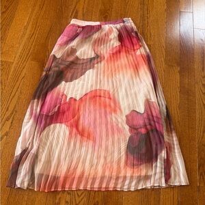 Express watercolor print pleated midi skirt, size XS